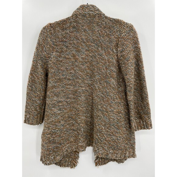 SPARROW ANTHROPOLOGIE Loose Knit Fringe Open Cardigan Brown Green Size M - Picture 7 of 9